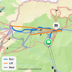 GPS track map color-coded by activity
